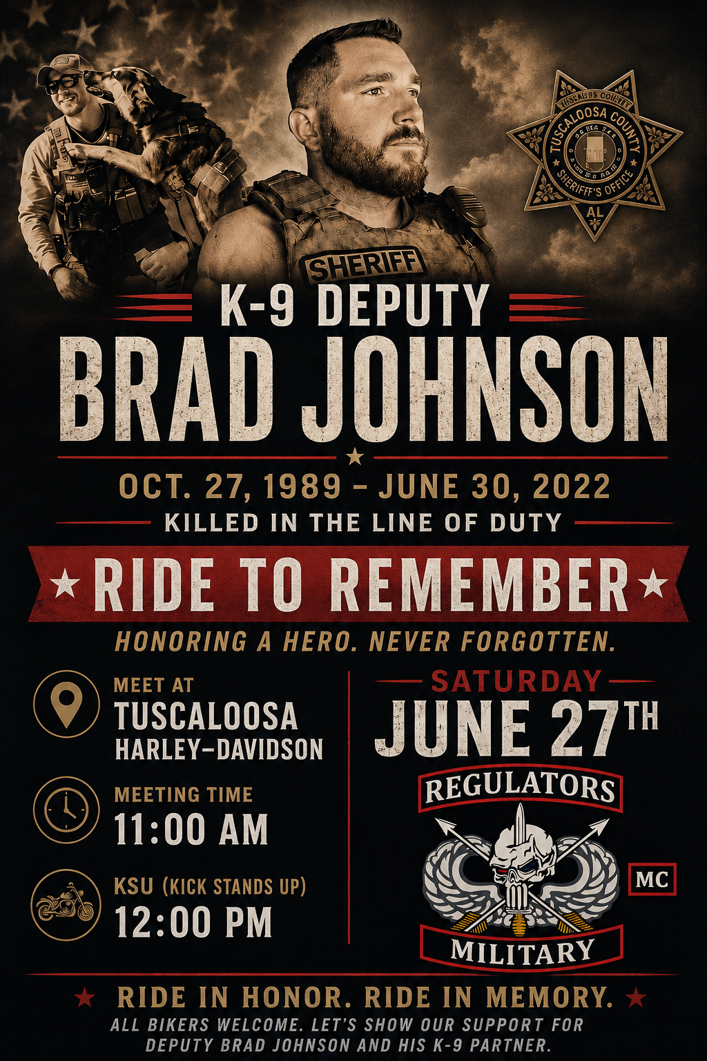 Flyer for K-9 Deputy Brad Johnson · Ride To Remember